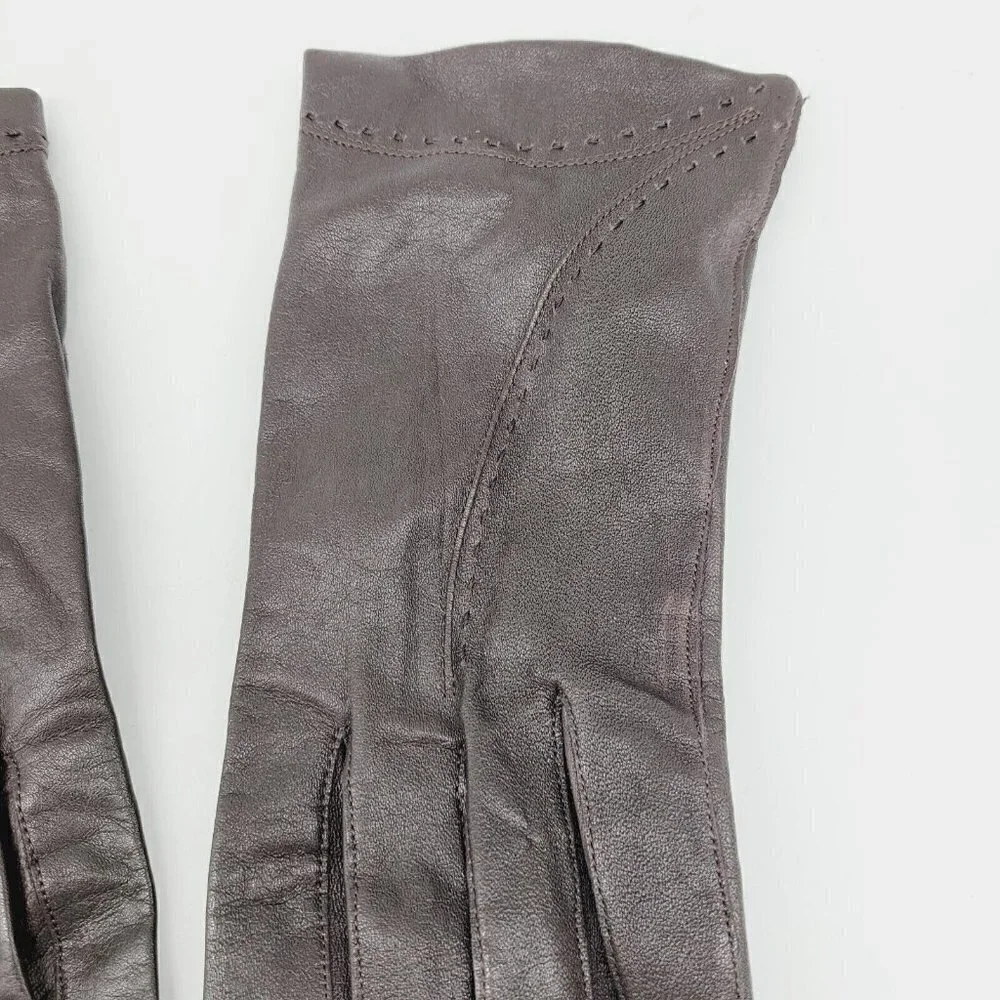 Vintage Brown Leather Driving Gloves Women Japan Sz Lg (Modern Med) Nylon Lined